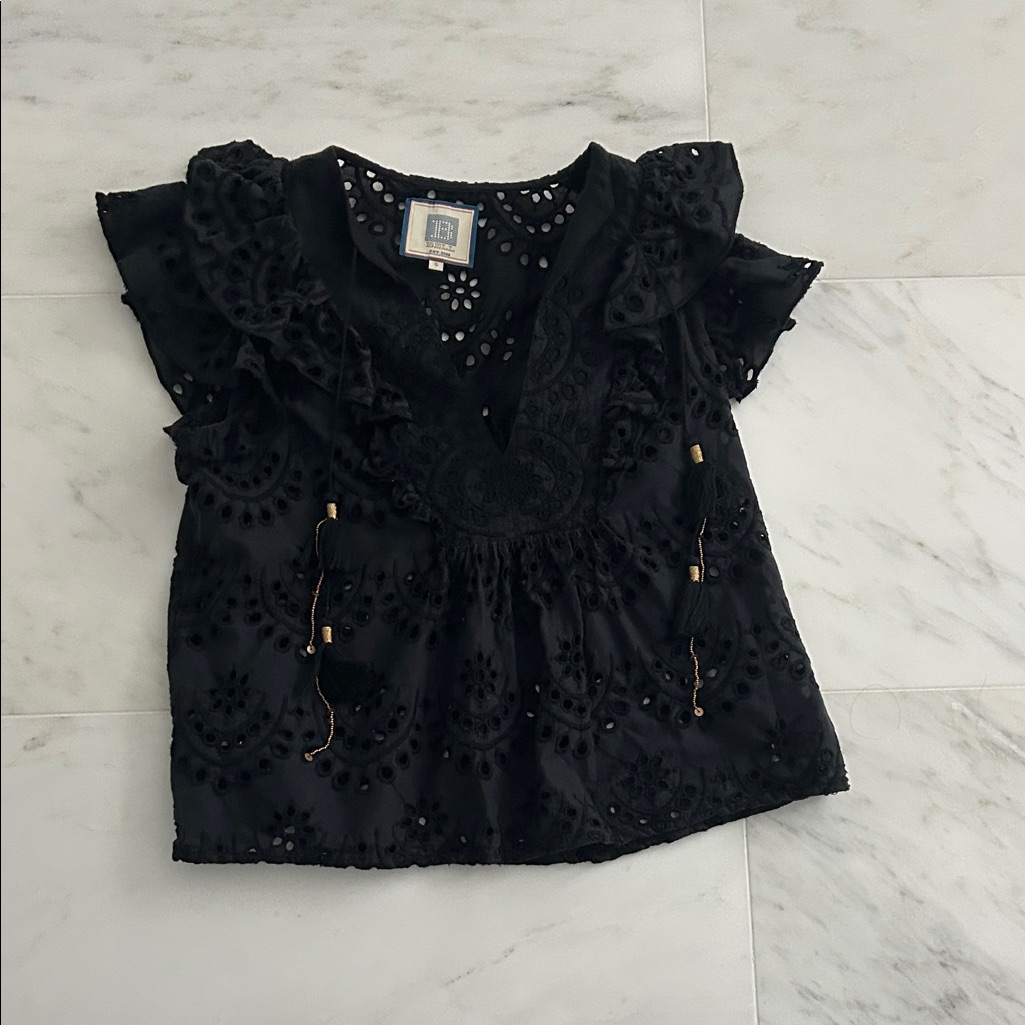 Luxury Belle Black Beautiful Small Top With Black Embroidered Details